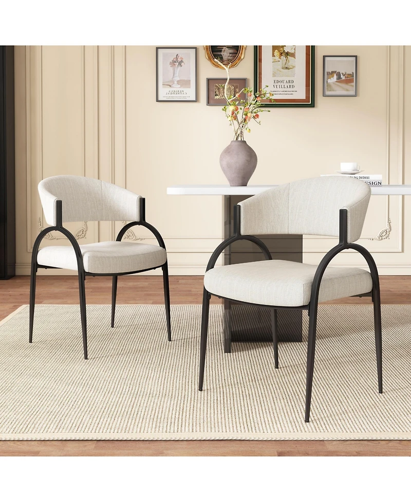 Boyel Living 2-Piece Modern Dining Chairs, Beige Upholstered Seat and Backrest, Sturdy Metal Legs, Contemporary Kitchen