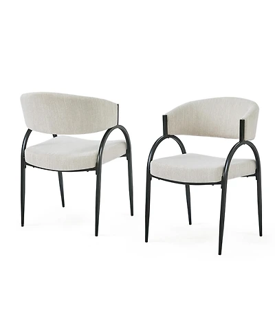 Boyel Living 2-Piece Modern Dining Chairs, Beige Upholstered Seat and Backrest, Sturdy Metal Legs, Contemporary Kitchen