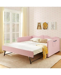 Streamdale Furniture Gingham Upholstered Full-Size Daybed with Trundle and Side Storage