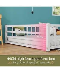 Streamdale Furniture Metal Floor Bed with Guardrails, No Box Spring Needed
