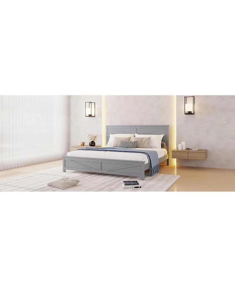 Streamdale Furniture Farmhouse King Bed with Barn Door Headboard and Footboard