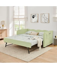 Streamdale Furniture Gingham Upholstered 3-in-1 Twin Daybed with Trundle and Side Pockets