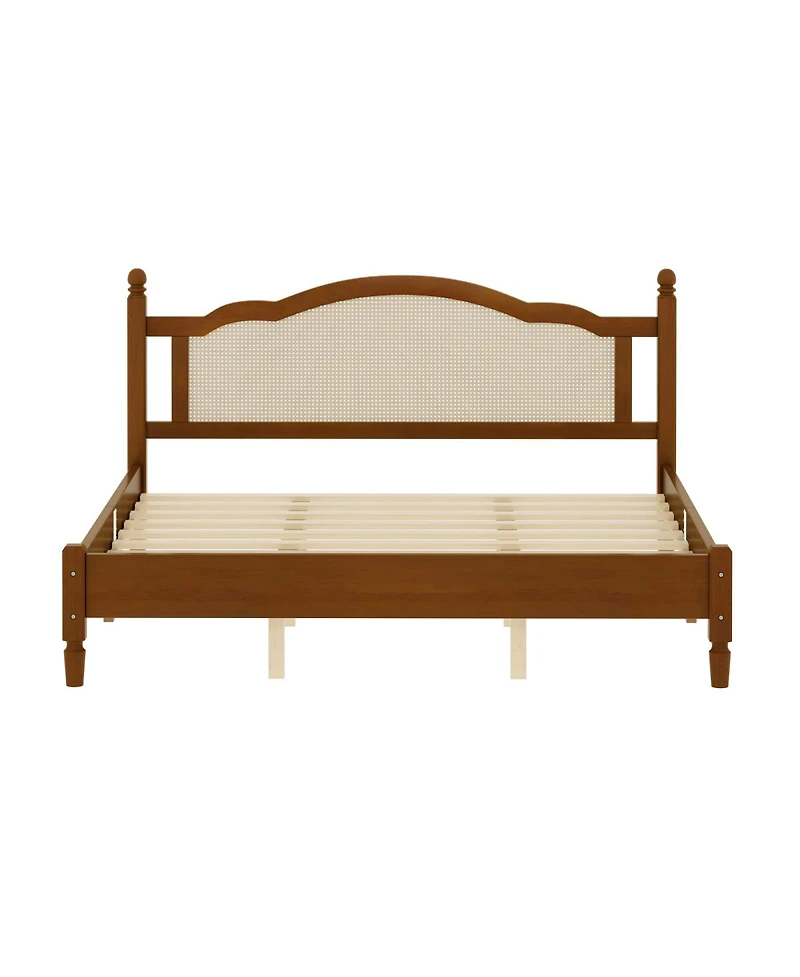 Streamdale Furniture Wooden Platform Bed with Rattan Headboard