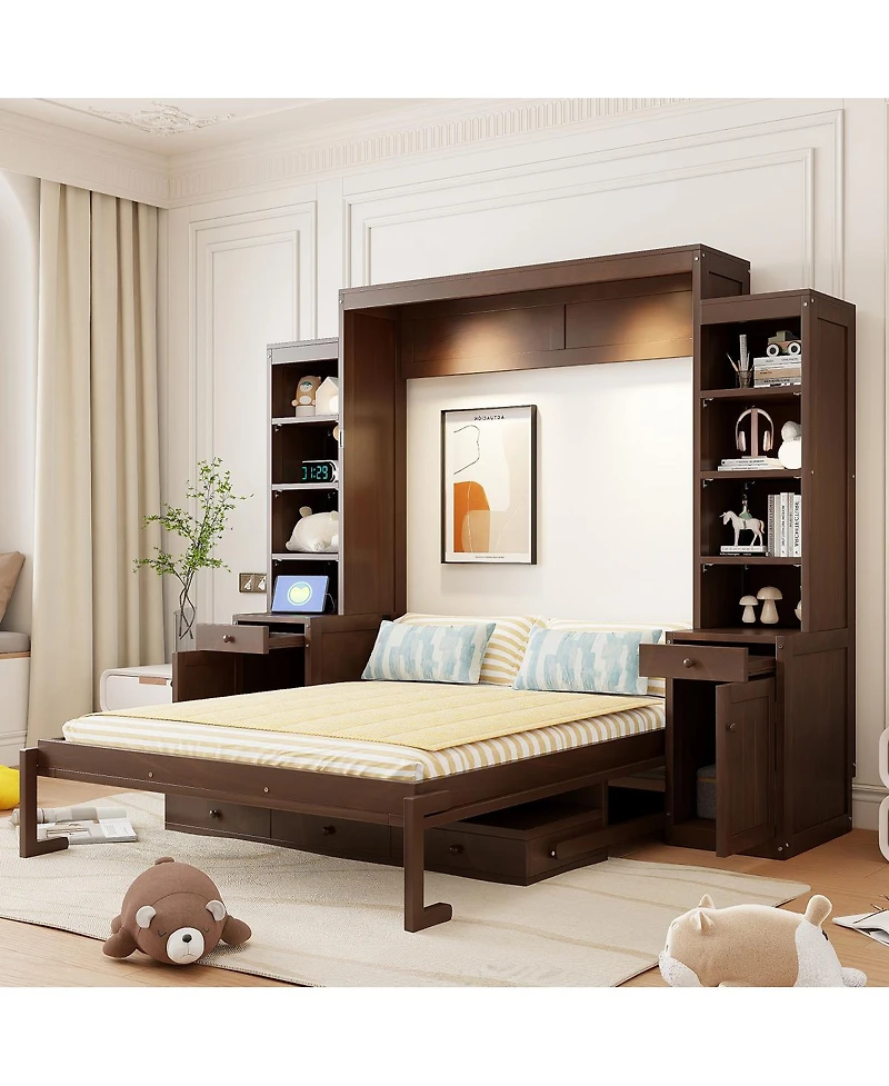 Streamdale Furniture Queen Size Murphy Bed with Desk, Storage Cabinets and Drawers