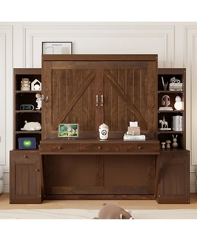 Streamdale Furniture Queen Size Murphy Bed with Desk, Storage Cabinets and Drawers