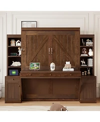 Streamdale Furniture Queen Size Murphy Bed with Desk, Storage Cabinets and Drawers