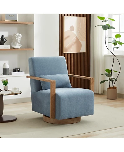 Streamdale Furniture Streamdale Modern Swivel Upholstered Accent Chair with Solid Wood Armrests, Pale Blue