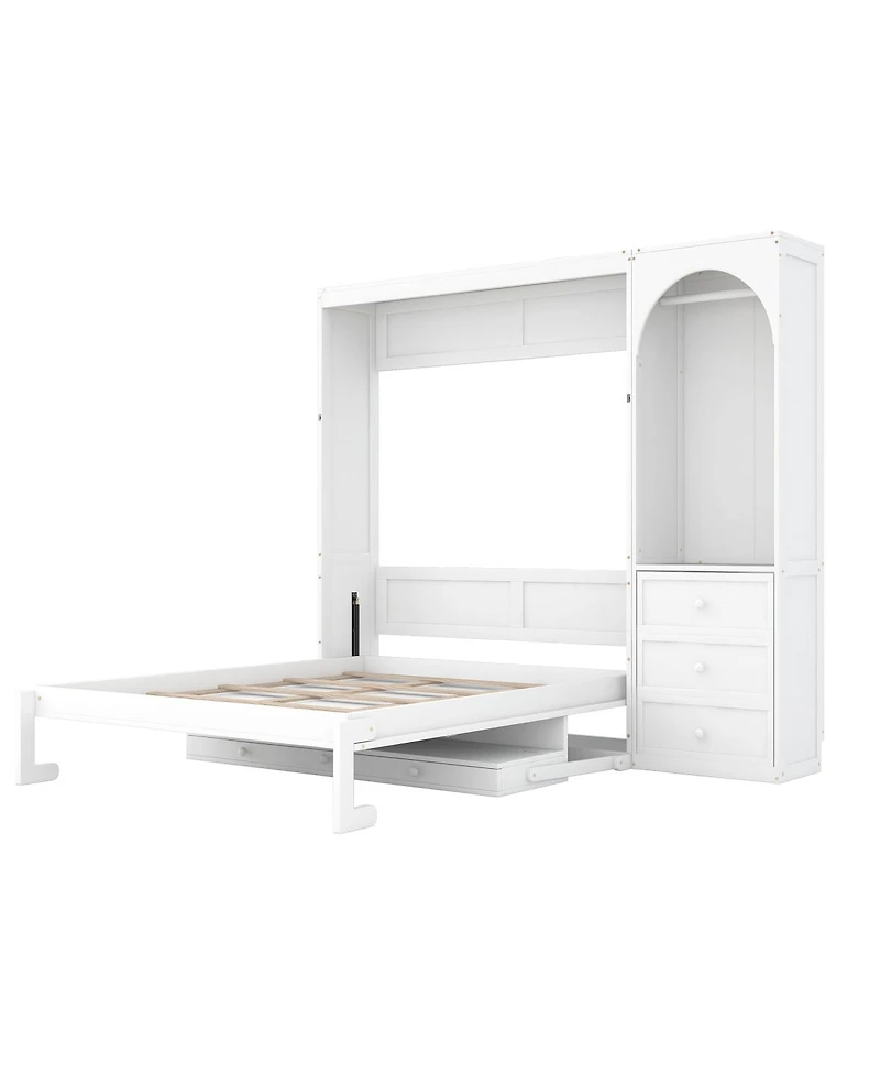 Streamdale Furniture Murphy Bed with Storage Shelf, Led Light, and 3 Drawers