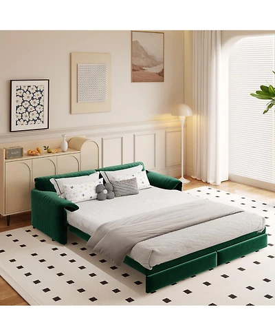 Streamdale Furniture 66" 3-in-1 Convertible Queen Pull-Out Velvet Sleeper Sofa with Storage