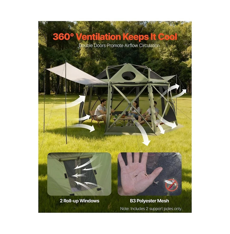 Sugift 13 x 13 feet Pop Up Gazebo Screen Tent 13 Sided Camping Canopy with Mesh Windows Carry Bag