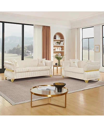 Streamdale Furniture 2-Piece Modern Velvet Sofa Set with Gold Trim and Pillows