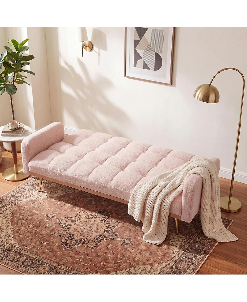 Streamdale Furniture 69" Soft Teddy Fleece Adjustable Sofa Bed for Small Spaces