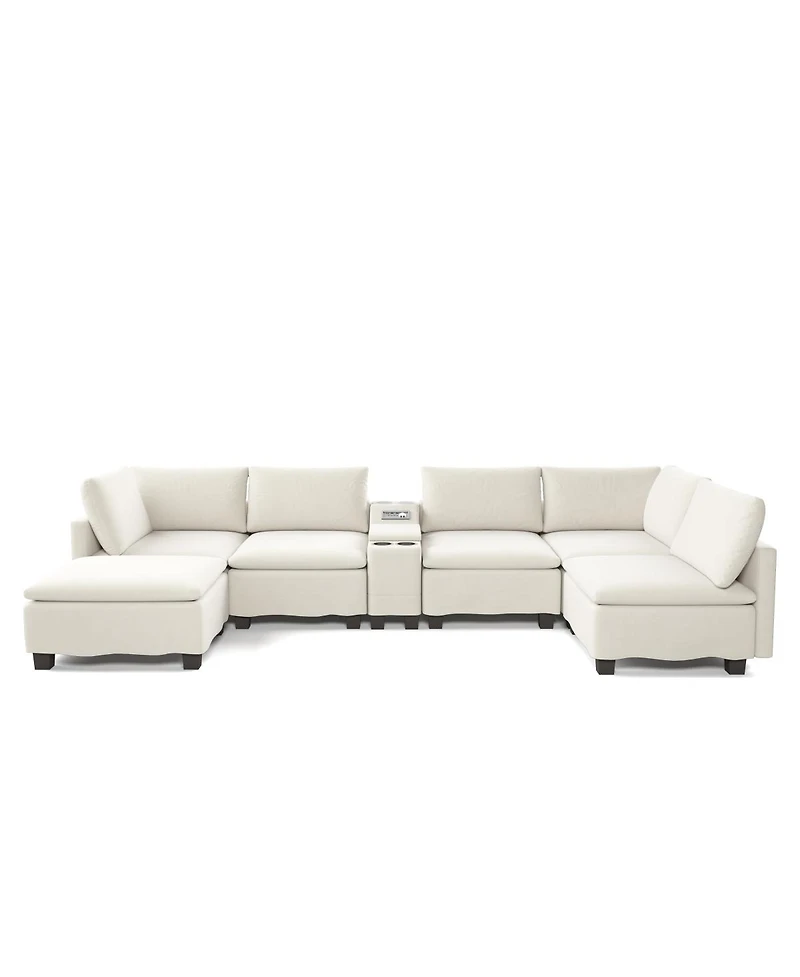 Streamdale Furniture 121.2" Modular U-Shaped Cloud Sectional Sofa with Storage, Usb and Bluetooth