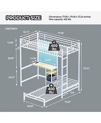Streamdale Furniture Twin Over Twin Metal Bunk Bed with Ladder and Guardrail