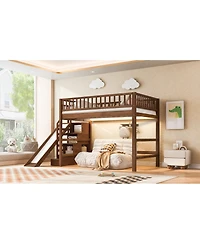 Streamdale Furniture Loft Bed with Storage Staircase, Slide and Led Light