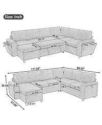 Streamdale Furniture U-Shaped Convertible Sectional Sofa Bed with Storage, Usb and Cup Holders
