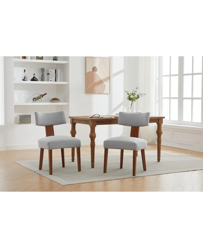 Flynama Set of 2 Linen Curved Wingback Dining Chairs, Rubber Wood Legs 250lbs Capacity