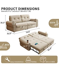Boyel Living 77" Chenille Convertible Sofa Bed, 2-in-1 Pull Out Couch with Steel Frame, 600 lbs Capacity for Room