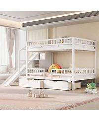 Streamdale Furniture Full over Full Bunk Bed with Storage Staircase, Slide and 2 Drawers
