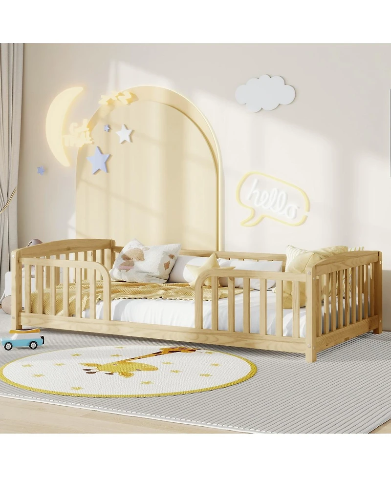 Streamdale Furniture Twin Size Floor Fence Bed with Central Entrance