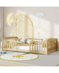 Streamdale Furniture Twin Size Floor Fence Bed with Central Entrance