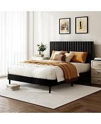 Streamdale Furniture Velvet Upholstered Full Size Platform Bed with Adjustable Headboard