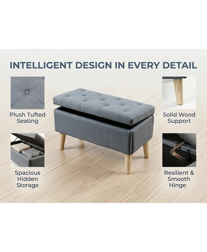 Streamdale Furniture Wide Upholstered Storage Ottoman Bench with Built-in Tray