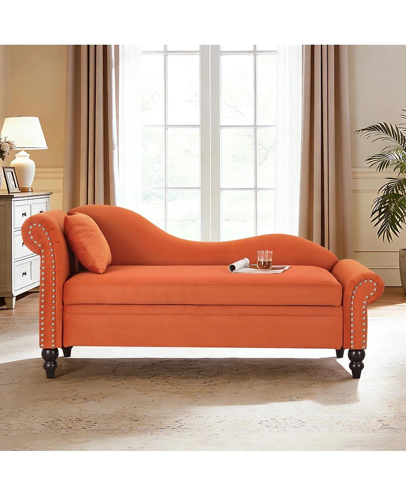 Streamdale Furniture 64.5'' Modern Velvet Storage Chaise Lounge with Lumbar Pillow