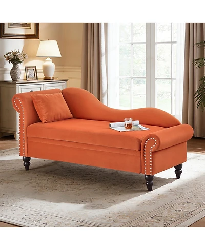 Streamdale Furniture 64.5'' Modern Velvet Storage Chaise Lounge with Lumbar Pillow