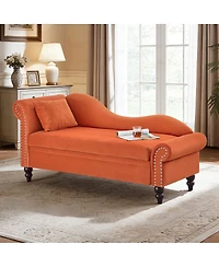 Streamdale Furniture 64.5'' Modern Velvet Storage Chaise Lounge with Lumbar Pillow