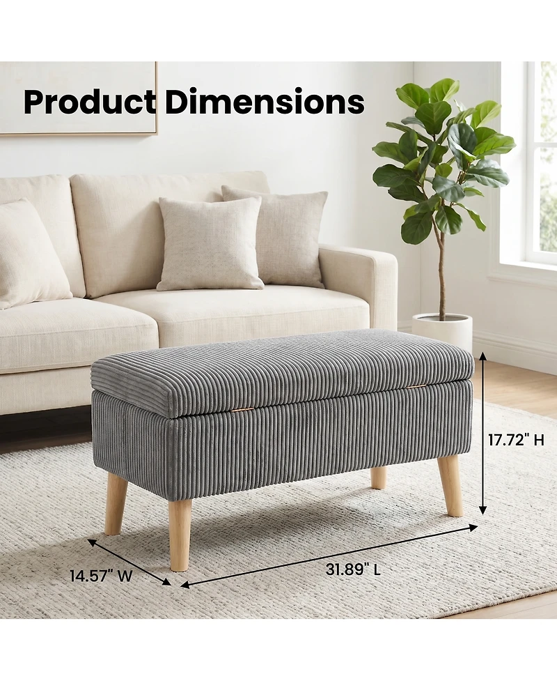 Streamdale Furniture Corduroy Flip-Top Storage Ottoman Bench with Wooden Legs