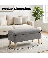 Streamdale Furniture Corduroy Flip-Top Storage Ottoman Bench with Wooden Legs