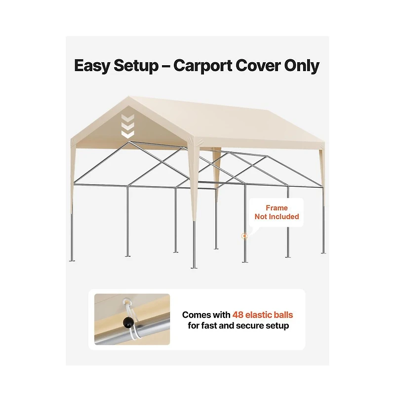 Sugift Carport Replacement Canopy Garage Top Tarp Uv Resistant Waterproof Ball Bungees