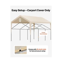 Sugift Carport Replacement Canopy Garage Top Tarp Uv Resistant Waterproof Ball Bungees