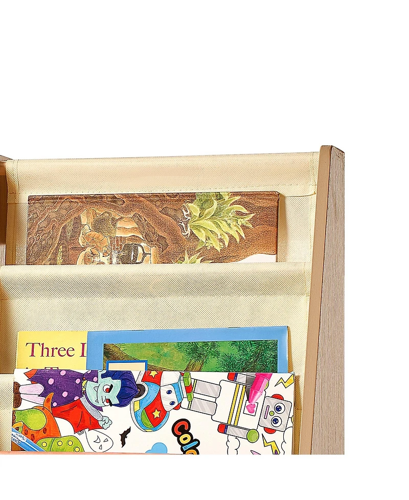 flynama 4-Tier Wooden Kids Bookshelf with Sling Book Rack for Playroom