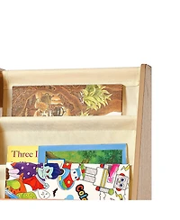 flynama 4-Tier Wooden Kids Bookshelf with Sling Book Rack for Playroom