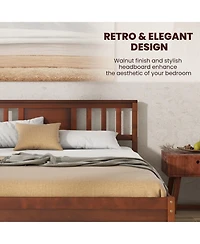 Gouun Wooden Platform Bed with Headboard and Wood Slat Support
