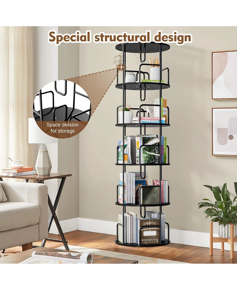 flynama 5-Tier 360 Degree Rotating Bookshelf Tower Stable Metal Frame Vertical Round Home Bedroom Storage Rack