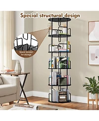 flynama 5-Tier 360 Degree Rotating Bookshelf Tower Stable Metal Frame Vertical Round Home Bedroom Storage Rack