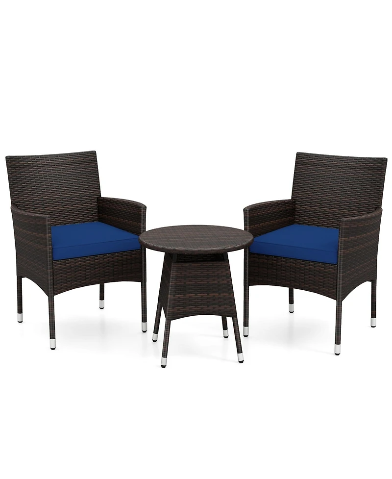Sugift 3 Piece Patio Bistro Furniture Set with 2 Rattan Chairs and Round Side Table