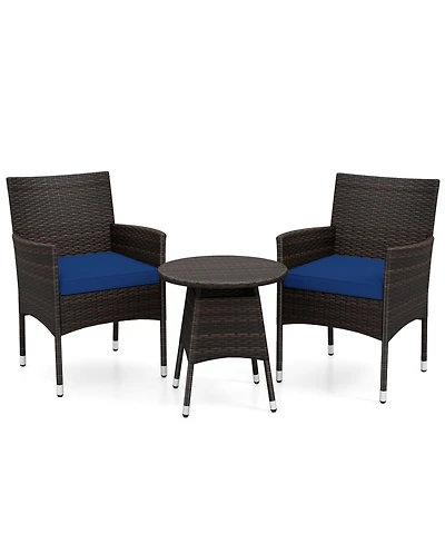 Sugift 3 Piece Patio Bistro Furniture Set with 2 Rattan Chairs and Round Side Table