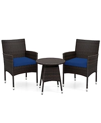Sugift 3 Piece Patio Bistro Furniture Set with 2 Rattan Chairs and Round Side Table