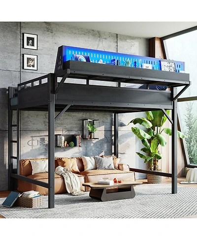 Streamdale Furniture Queen Loft Bed with Storage, Pegboard, Usb Ports, and Led Lights