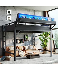 Streamdale Furniture Queen Loft Bed with Storage, Pegboard, Usb Ports, and Led Lights