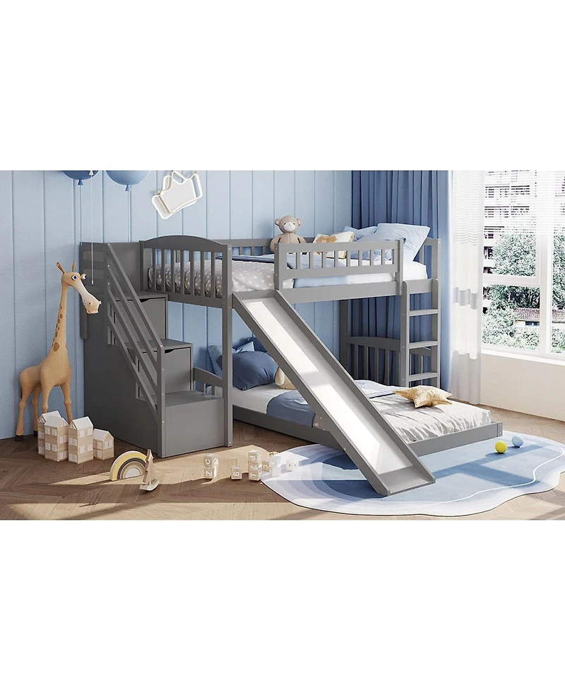 Streamdale Furniture Twin over Twin Bunk Bed with Slide and Two Drawers