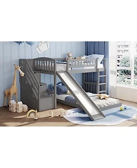 Streamdale Furniture Twin over Twin Bunk Bed with Slide and Two Drawers