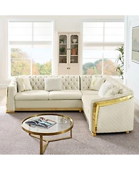 Streamdale Furniture 106" L-Shaped Velvet Chesterfield Sectional Sofa with Gold Accents