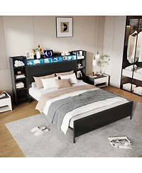 Streamdale Furniture Queen Bed Frame with Led Headboard, Usb Ports and Storage