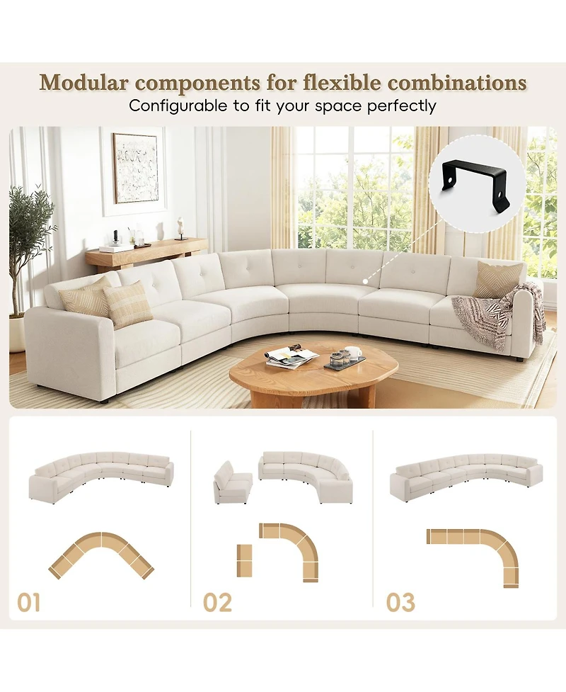 Streamdale Furniture -Piece Upholstered Curved Modular Sectional Sofa with Button Tufted