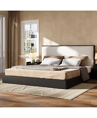Streamdale Furniture Solid Wood King Platform Bed with Boucle Upholstered Headboard